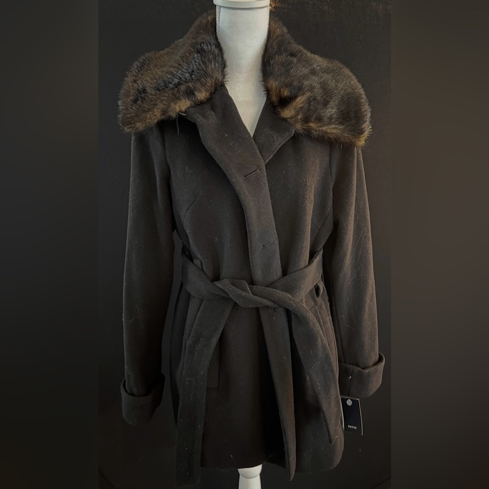 Anne Klein Women's Black Fur Collar Coat